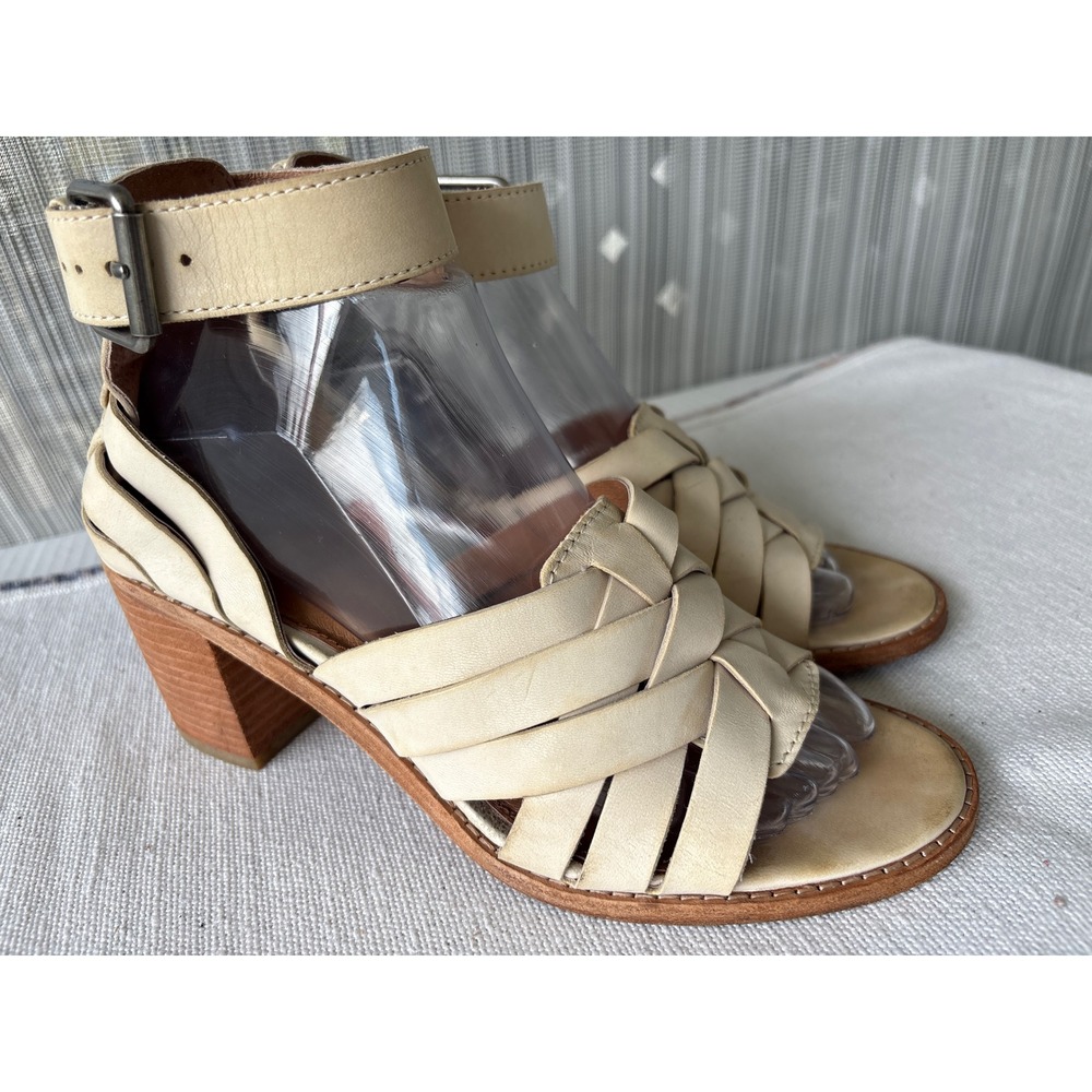 Frye Brielle Huarache White Leather Block Heel Sandals 7.5M 3479148-WHT
